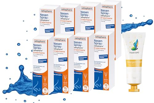 NASENSPRAY Ratioph. 8 x 15 ml Quartalvorrat, inkl. einer hochwertigen Handcreme Marke Faar-Apo– abschwellend bei Schnupfen, verstopfter Nase – für Erwachsene & Kinder ab 6