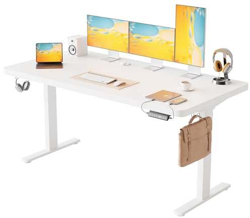 Klicelor Höhenverstellbarer Schreibtisch 160x80cm, 28mm Starke Tischplatte, Dual-Motor, 3-Fach Memory-Steuerung, einfache Montage, für Homeoffice & Büro, weiß