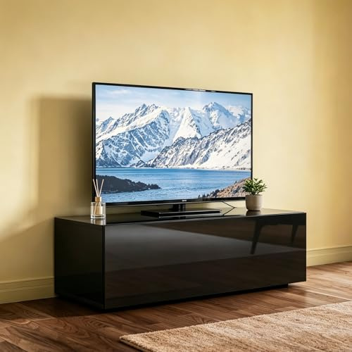 SUNXURY TV-Lowboard 100cm, Wandmontage & Standfuß, Klapptüren mit Dämpferscharnieren, LED-Scharnierbeleuchtung, TV-Schrank für Klein Wohnungen, Wohn- und Schlafzimmer, Schwarz, B100 x T40 x H30cm