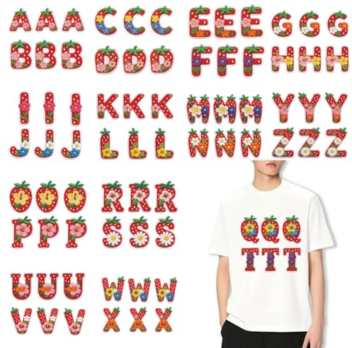 SUPERDANT 13 Stück Bügelbilder Buchstaben Erdbeer Sommer Wärmeübertragung Aufkleber Heißpresse Patches Applikation DIY Deko Für Kleidung T Shirts Kissen Rot