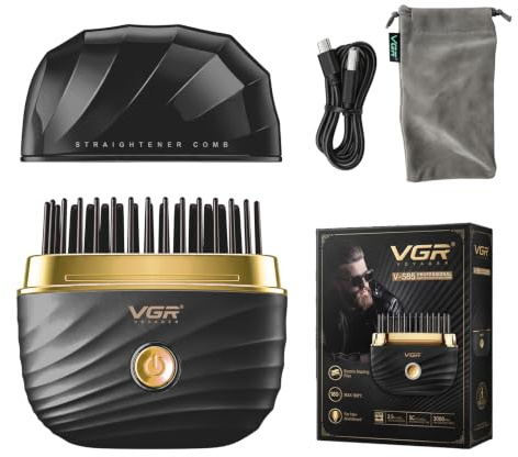 VGR 585 Cepillo Alisador de Pelo Inalámbrico, 2 Temperaturas Hasta 180 °C | Mini Plancha Cepillo Recargable por USB, diseño antiquemaduras, formato compacto, incluye bolsa de viaje