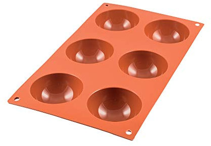 silikomart | SF002 Moule en silicone pour Monoportions SEMISFERA, anti-adhérent, 6 cavités, Lot de 1 Moule à gâteau, ø 70 h 35 mm, Made in Italy, Rouge Brique
