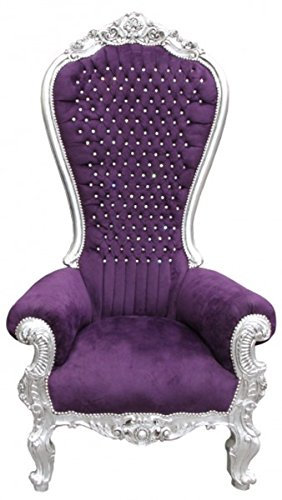 Casa Padrino Barock Thron Sessel Majestic Lila/Silber mit Bling Bling Glitzersteinen - Riesensessel -Thron Stuhl Tron