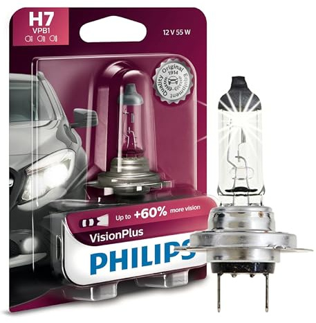 Philips Automotive Lighting H7 VisionPlus Deluxe Upgrade Automotive Replacement Headlight Bulb, Fits Select High Beam, Low Beam, or Fog Positions (Pack of 1)