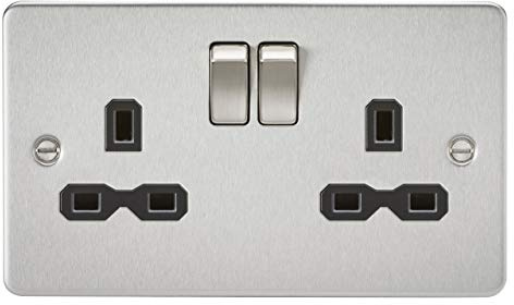 Knightsbridge FPAV9000PC 13 A 2-Gang Flat Plate DP Switched Socket with Black Insert - Polished Chrome