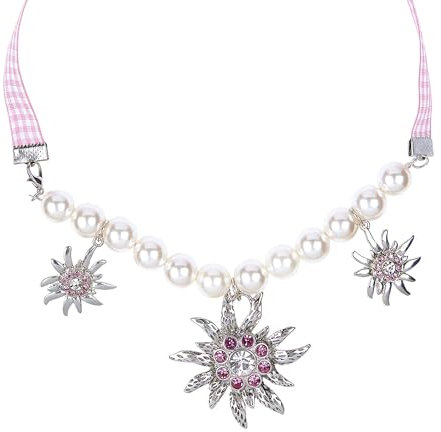 Widmann 03519 - Perlenkette Edelweiß mit Strass, Schmuck, Halskette, Bierparty, Volksfest, Karneval, Mottoparty