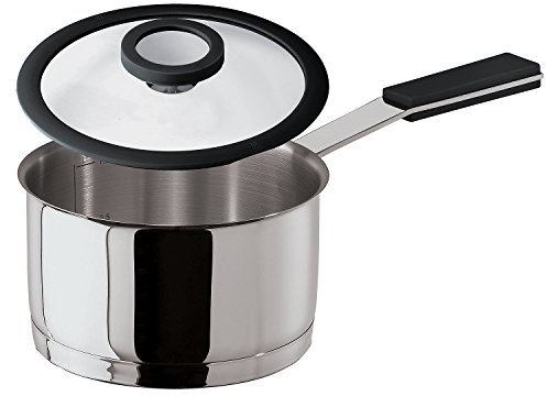 Sambonet 12'O'Clock Grey Casseruola 1 Manico Ø 14 cm con Coperchio, Acciaio Inox 18/10, Manici Antiscottatura in Silicone Grigio, con Interno Graduato