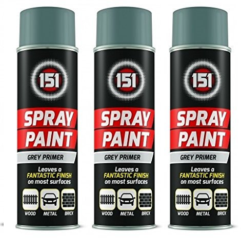 3 x 250ML Multi Surface Aerosol Spray Paint Wood Metal Brick Paint - Grey Primer