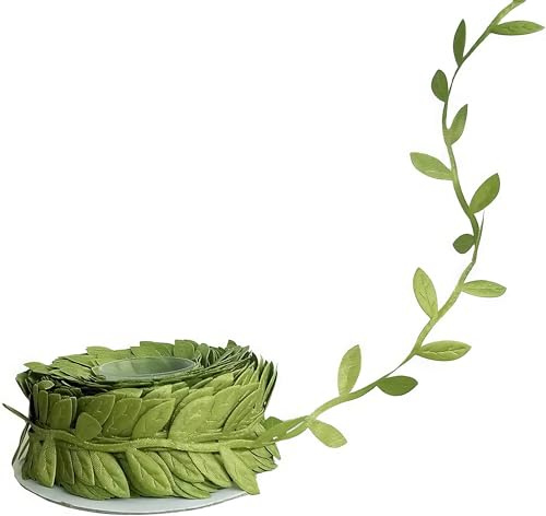 Leaf Ribbon 20 Yard Fabric Ribbons Roll Green Leaf Tape 1 Width Artificial Olive Trim Tape for Gift Wrapping Craft DIY