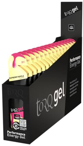Torq Energy Gels - Raspberry Ripple Pack of 15 - Ultimate On The Go Quick Release Energy - 30g of Carbohydrates - Running/Cycling/Sports Gels - 5 Key Electrolytes - Natural & Vegan