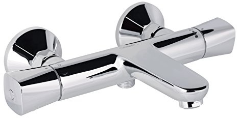 Hansgrohe Wannenarmatur Ecostat, 13123000, Thermostat-Wannenbatterie mit Thermostatkartusche, Temperaturbegrenzung, Ecostop-Taste, Rückflussverhinderer, 2 Verbraucher, Chrom, 09703 1