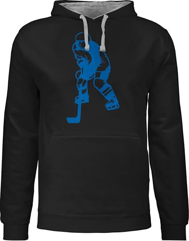 Pullover Herren Frauen Hoodie Kontrast zweifarbig - Eishockey - Eishockeyspieler blau - 4XL - Schwarz/Grau meliert - hockey icehockey geschenk eishockeyspiel pulli eishockey-fanartikel ice hoody
