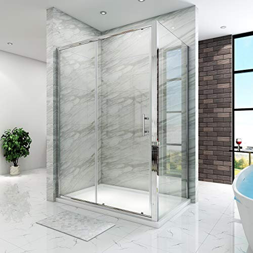 SIRHONA Cabine de douche coulissante 150x76x185 cm porte de douche à double porte coulissante, verrer 6mm, chromé