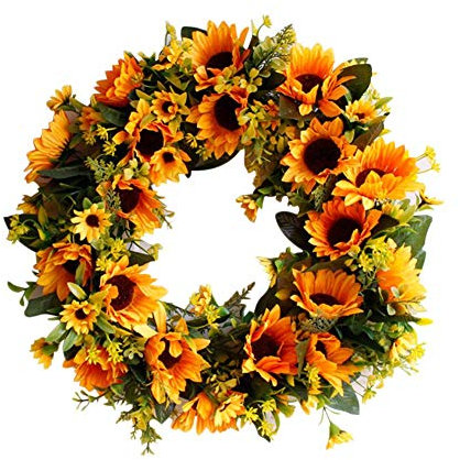 Türkranz Ganzjährig Modern Wandkranz Dekokranz Kunstblumenkranz Girlande Tür 40 CM Künstliche Sonnenblume Kranz Ornamente Für Tür Wand Europäischen Stil Hochzeit Fotografie Requisiten Außendurchmesser