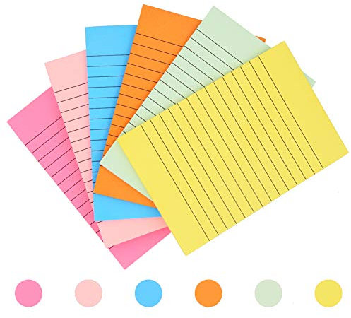 Geluode 6 Stück Haftnotiz Liniert, Linie Bunte Haftnotizen, Linie Selbstklebende Notizen für Schule und Büro, 10 x 15 cm, 6 Farben Kollektion, 50 Blatt