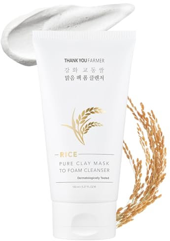 THANKYOU FARMER Rice Pure Clay Mask to Foam Cleanser 150ml, Exklusive Koreanische Reisextrakte, Talgentfernung, Mitesser Tiefenreinigung Porenreiniger