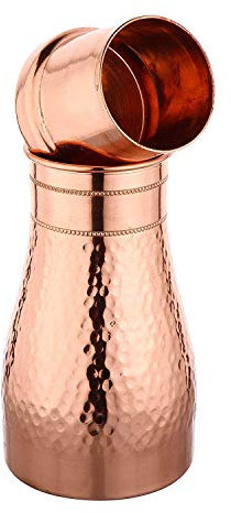 OSNICA 900 ml gehämmerte Schlafzimmer-Flasche aus reinem Kupfer mit integriertem Glas-Kupfergefäß für Trinkwasser, Kupfer-Wasserflasche mit Glas