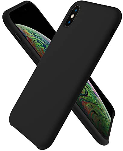 ORNARTO kompatibel mit iPhone XS/X Silikon Case, iPhone XS Hülle Ultra Dünne Flüssig Silikon Handyhülle Schutz -Mitternachts Schwarz