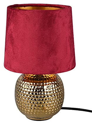Reality Leuchten Tischleuchte Sophia R50821010, Keramik goldfarbig, Samtschirm rot/goldfarbig, exkl. 1x E14, 16 cm