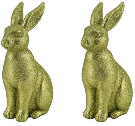 Dio putziger origineller hockender Osterhase mit frühlingshaftem hellgrünem Glitzer (2 x mittel)
