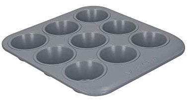 MasterClass Smart Ceramic Muffinblech, mit robuster Antihaftbeschichtung, Karbonstahl, stapelbares Muffinblech mit 9 Muffinformen, 24 cm x 22cm