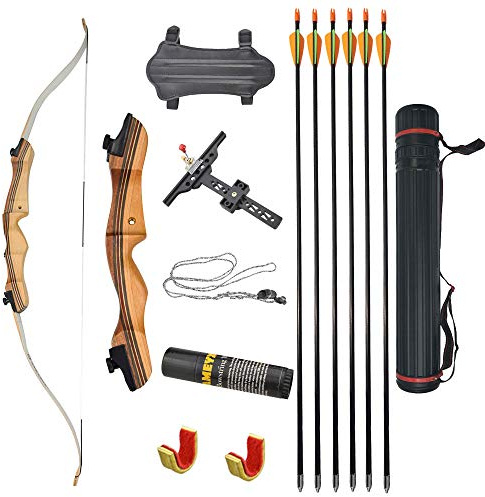 Bogenschießen 48/54 Zoll Anfänger Recurve Bogen Set 12-20lbs Takedown Bogen Holzbogen mit Fiberglas Pfeile für Anfänger Neujahrsgeschenk