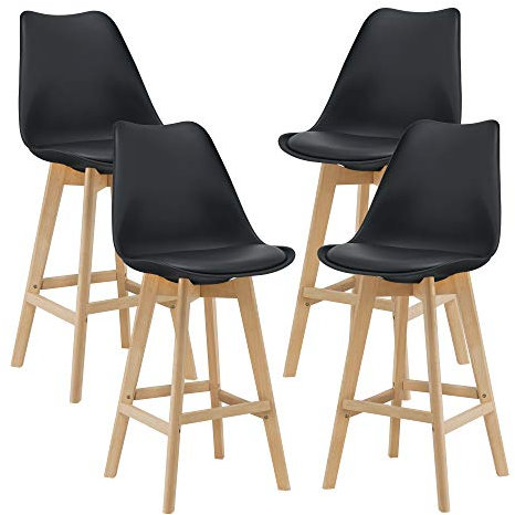 [en.casa] Barhocker 4er Set Barstuhl mit Rückenlehne Bistrohocker Set 4 Teilig Tresenhocker auf Buche-Gestell Schwarz