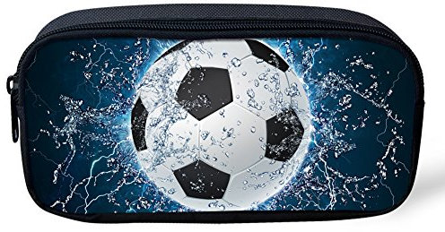 Biyejit Portable Pencil Pen Case Water Soccer Print Stationery Storage Bag Pouch Purse for Teenage Boys Student