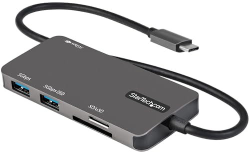 StarTech.com USB C Multiport Adapter - USB-C to 4K HDMI, 100W Power Delivery Pass-through, SD/MicroSD Slot, 3-Port USB 3.0 Hub - USB Type-C Mini Dock - 12 (30cm) Long Attached Cable (DKT30CHSDPD)