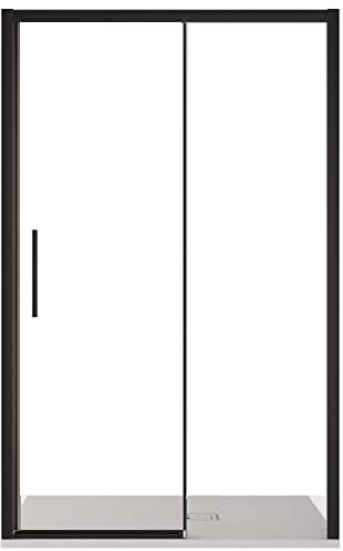 LAGOA porte de douche coulissante avec verre noir profilés anti-calcaire 6 mm H195-150