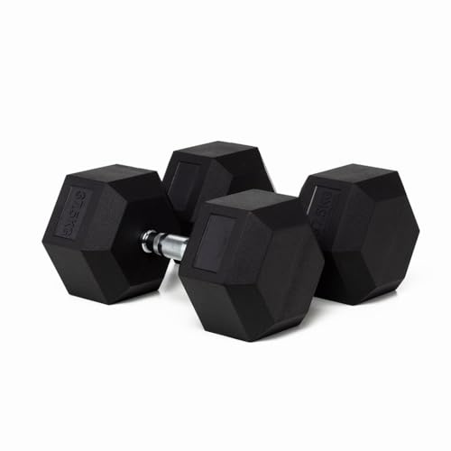 BOOMFIT Hex-Hanteln 35 kg Paar 2x35 kg (70 kg gesamt) | Gummi-Beschichtung mit Chrom-Griff Antirutsch | Kurzhantel-Set 2er für Profi-Athleten | Krafttraining Home Gym Bodenschonend