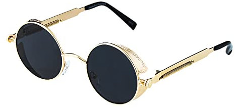 Lunettes de Soleil Rondes Ultra Steampunk avec abat-jours Latéraux pour Homme et Femme Cyber Goth Lunettes de Soleil pour Adultes Festivals Lunettes de Soleil Steampunk UV400 Solaire Circulaire