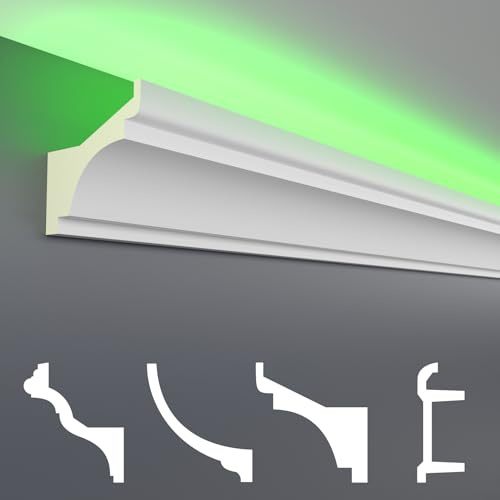 HEXIM LED Stuckleisten Sparpakete - Indirekte Beleuchtung mit Deckenleisten aus PU, leicht & lichtundurchlässig- (2m LED-2) Stuckprofil Profil