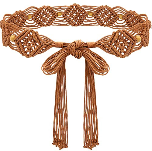 Suyi Boho Zopfgürtel Für Frauen Böhmische Gewebte Taillengürtel Für Kleid Rhombus 170CM Brown 1