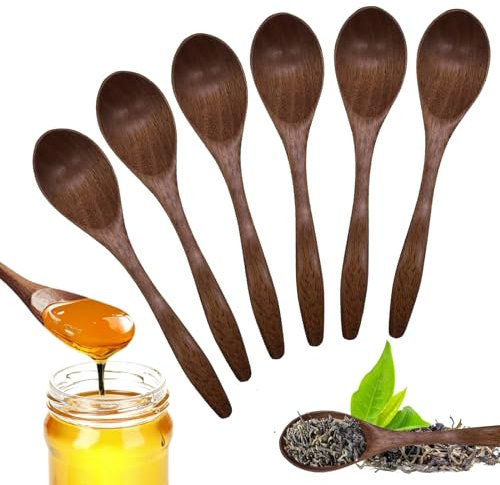 Cuillère à Café en Bois 6 Pièces, Petite Cuillere en Bois Naturelles Faites à la Main pour Chocolat Chaud miel café thé Accessoires de Cuisine