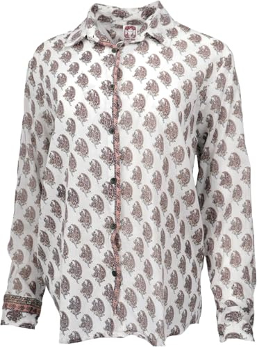 GURU SHOP Leichtes Unisex Boho Baumwollhemd, Hemdbluse - Weiß, Damen, Size:S