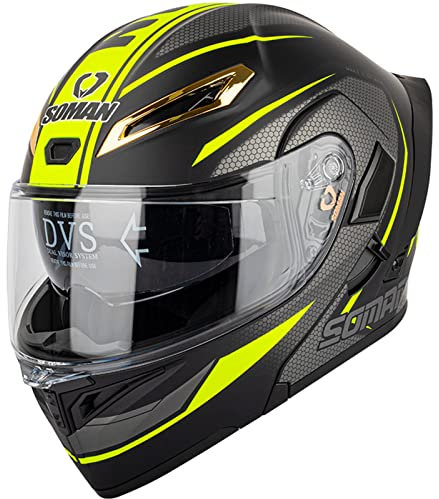 KILCVEM Motorradhelm Klapphelm mit Doppelvisier ECE 22.05 Approved | Integralhelm Modularhelm Motorrad Roller Moped Sturzhelm für Erwachsener Damen Herren, Matt Schwarz Gelb-S