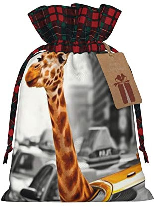 Geschenktüten mit Kordelzug, Giraffe in New York, für Süßigkeiten, Geschenkverpackungen, für Weihnachten, Partygeschenke