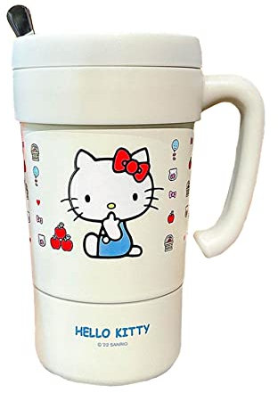 Everyday Delights Hello Kitty Stainless Steel Insulated Cup with Lid, Straw & Stir Stick, 580ml (White)