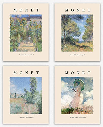 Monet Wall Art Set of 4 Wild Garden Titled Deko Beautiful Garden deko wohnzimmer/Monet Prints Nature Wall Collage for deka schlafzimmer Aesthetic Posters & Famous wand deko(20cm x 25cm)