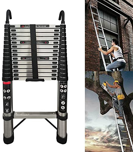 Telescoping Ladder 4.4M Extendable Portable Loft Ladder Foldable Multi-Purpose Telescopic Ladder with Detachable Hooks for Roof Work, Window Cleaning, Indoor Decorating