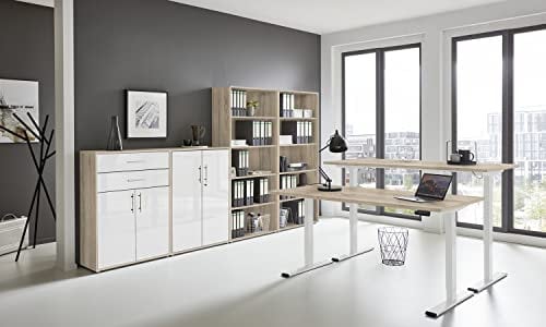 BMG Möbel e-Office Edition Set 21 Büromöbel-Set (Gestell: Weiß, Korpus-Front: Sonoma Eiche/Weiß Hochglanz, Tischplatte: Sonoma Eiche, Abmessung Tischplatte: 160 x 80 cm)