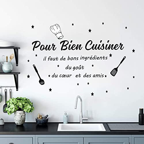 ANHUIB Stickers Mural Cuisine Citation,Autocollant Muraux Lettres Français Noir,Stickers Muraux Décoratifs pour Cuisine,Autocollant Mural Citation et Lettres Restaurant Salon Salle à Manger Décoration