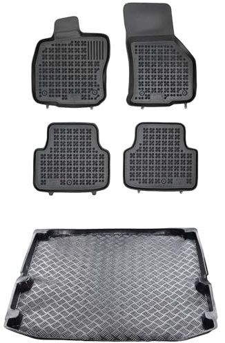 MOTOS Satz Gummifußmatten und PE Kofferraumwanne für Skoda Octavia IV ab 2019 Verbessern Sie Ihren Reisekomfort mit Antirutschmatte Auto - Allwetter fußmatten Auto, Schutz vor Verschmutzung