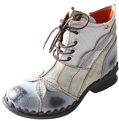 TMA EYES Damen Stiefeletten Niedriger Absatz Schnürung Seitlicher Reißverschluss Mode Leder Booties