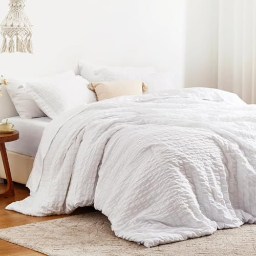 Sedefen Seersucker Bettwäsche 135x200cm Weiß Weiss Unifarben Mädchen Wende Bettwäsche Set Weiche Bettbezug 135x200cm und 1 Kissenbezüge 80x80cm mit Reißverschluss