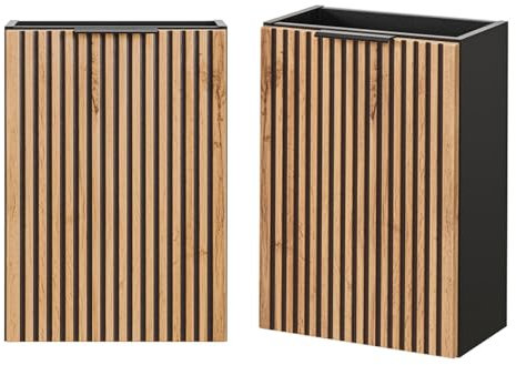 Lomadox Waschtischunterschrank 40 cm Waschbeckenunterschrank Unterschrank Badschrank Tür anthrazit mit Eiche Nb. Schwarze Rillen 40x57x22 cm