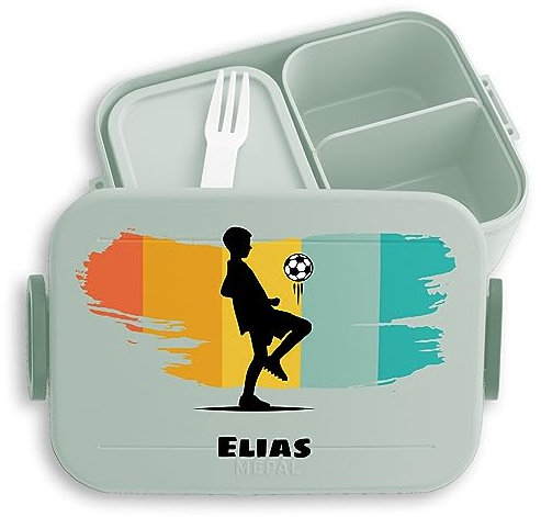 Kinder Bento Box Midi Lunchbox für Mepal Bentobox - Fußball Junge - 900 ml - Sage Grün - personalisierte geschenke fussball einschulung brotdose soccer schule brotbox jausenbox buben
