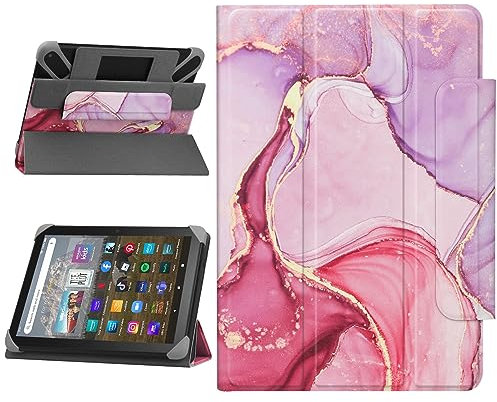 HoYiXi Universal Hülle für 7-8 Zoll Samsung Galaxy Tab/Lenovo/PRITOM/Fire Tablette Universal Schutzhülle mit faltbarem Ständer für 7-8” Tablette - Rosa Marmor