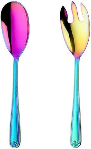 Large 12 Salad Servers Set Serving Spoon Spork 18/10 Stainless Steel (Rainbow)